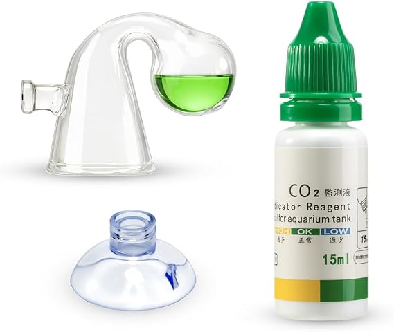 CO2 Glass Drop Checker Aquatic CO2 Test Monitor Kit for Fish Tank Planted Aquarium with Solution & Suction Cups