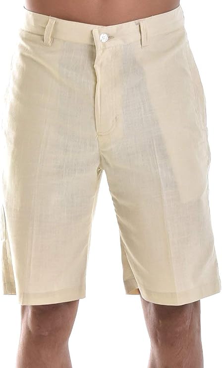 Bohio Men's Cotton Shorts with Built In Flex - Flat Front -MCSH850