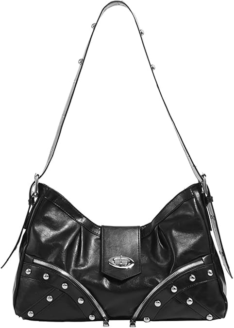 Fashion Y2K Punk Shoulder Bag for Women - Black Gothic Punk Crossbody Bag Anti-theft Hobo Handbag with Rivet for Daily Use
