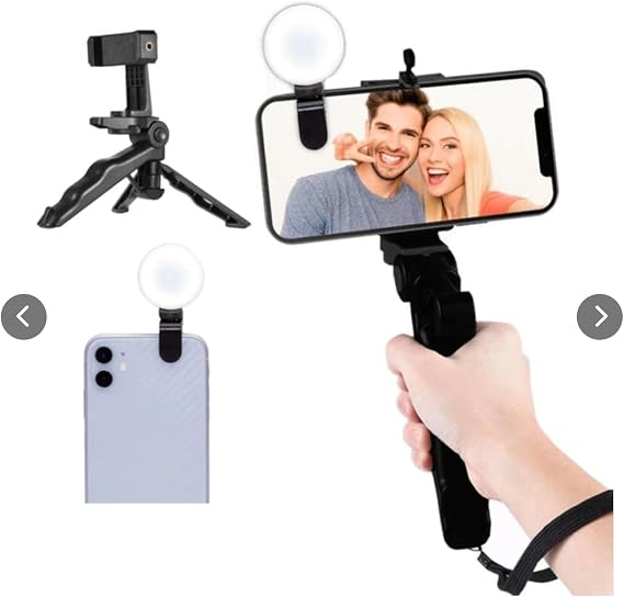 iJoy Social Media Kit with Hand Grip, Tripod, 360-Degree Rotatable Clip-On Ring Light