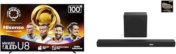 Hisense 100U8QG Mini-LED 4K UHD Smart Google TV AX3100Q 3.1Ch Sound Bar with Wireless Subwoofer