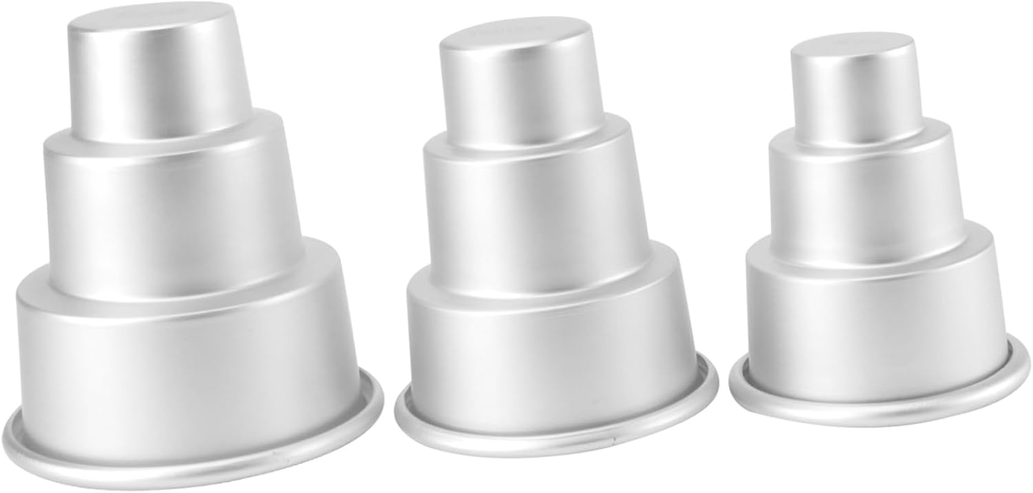 3pcs Round Cake Molds Aluminum Baking Pans for Cupcakes Puddings and Desserts for Home and Shop Use Small Medium Large