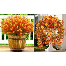 TSTWETO Artificial Plants Outdoor, Fake Mums Flowers UV Resistant Outdoor Plants, Artificial Fall Flowers Plastic Fall Faux Plants Shrubs for Home Porch Garden Yard Window Box