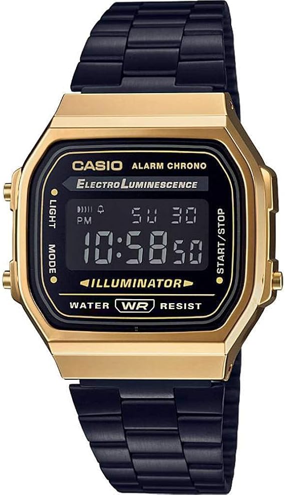 CASIO Digital Wristwatch Standard A168 Men's Women's Kids International Model Parallel Import, black/gold, Bracelet Type