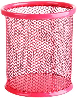 VCTSELITY 1PC Red Metal Pen Holder, Multifunctional Mesh Pen Organizer for Desk, Round Pencil Storage for Office Home School