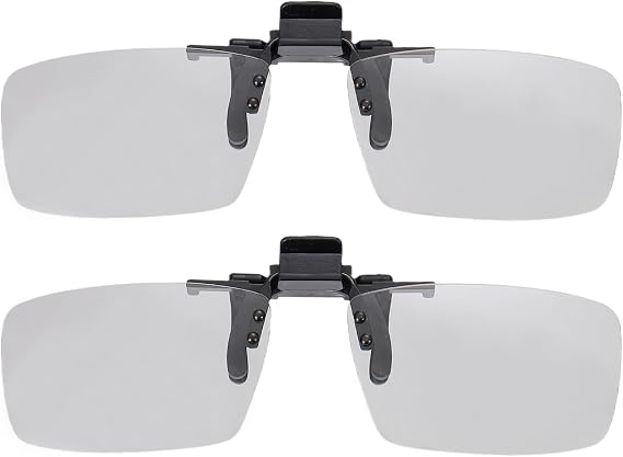 MECCANIXITY 2 Pcs Polarized Clip-on 3D Glasses, Passive Circular 3D Viewing Glasses Frame for Anaglyph Movies Theater Games TV Photo Projector
