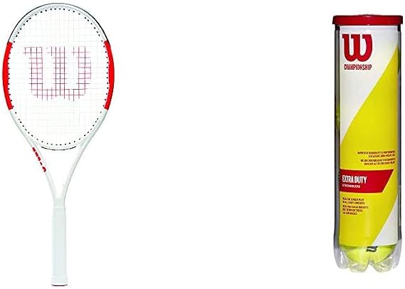 Wilson Tennis Racket, Six.One Lite 102, Unisex, Intermediate Players, Grip Size L2, Red/Grey, WRT73660U2 & Tennis Balls, Champ Extra Duty, 4-Pack Can, for All Surfaces, Yellow, WRT110000