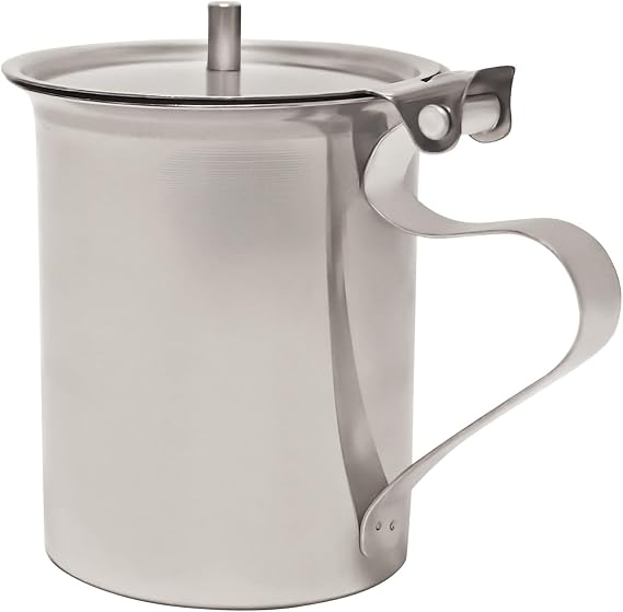 Stainless Steel Creamer Dispenser with Handle, 10 oz, Flat Lid Stackable, Mirror Finish (1, Non Stackable Server)