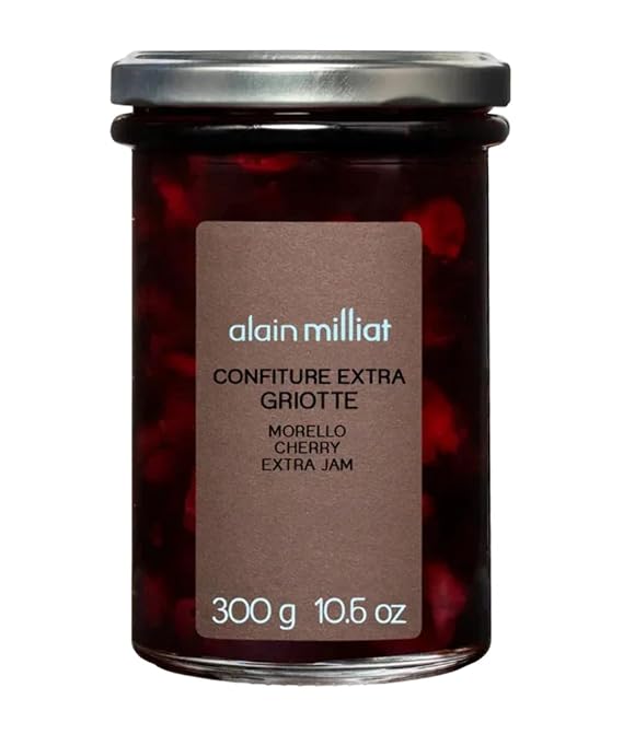 Alain Milliat Morello Cherry Jam, 10.6 Oz, (One 300g Glass Jar) | GMO-Free | Imported from France