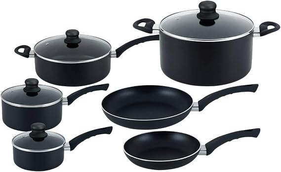 Hell's Kitchen 10 PC 10 Piece Ultimate Cookware Set - Nonstick Pots and Pans - 10 Piece Cookware Set - Black