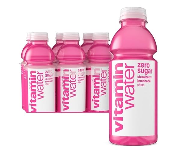 vitaminwater Zero Sugar Shine Strawberry Lemonade, 16.9 fl oz, 6 Pack | Flavored water beverage, bottled, nutrient-enhanced with no artificial sweeteners or flavors, 5 calories