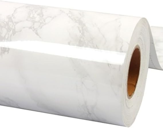 REDODECO White Grey Marble Adhesive Paper Gloss Vinyl Wrap Film Kitchen Countertop Peel Stick Wallpaper Decal 15.8inch X 79inch