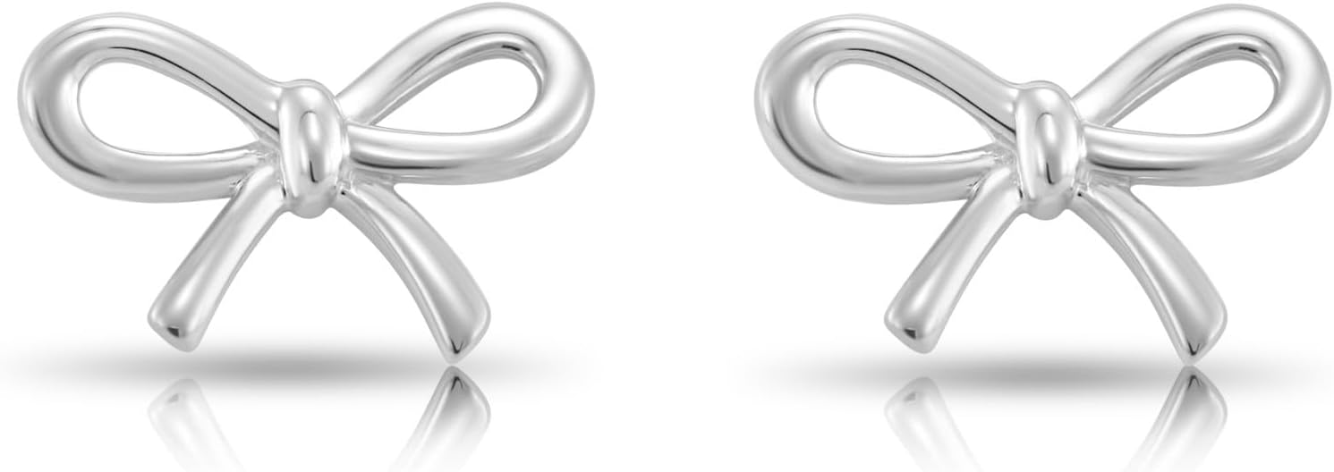 14k Solid Gold Ribbon Bow Stud Earrings with Secure Screw-backs