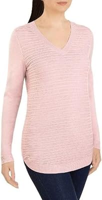Hilary Radley Womens V-Neck Long Sleeve Sweater Blush Pink, Small