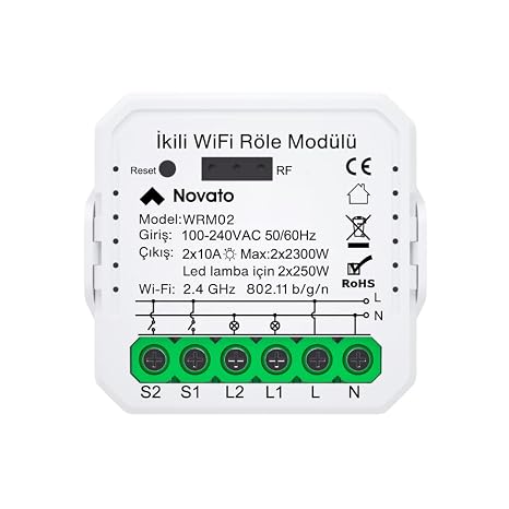 Novato Tuya Compatible Smart Key Module, Dual Output, Key Input, 2x10A - 220V Relay, Google Assistant and Alexa Supported