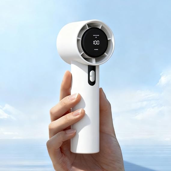 El Vantilatörü Taşınabilir Şarjlı Mini Fan - 100 Kademe Hassas Rüzgar Hızı Ayarlı, Dijital LED Ekranlı Güçlü Turbo Motor Soğutucu, Ultra Sessiz Şarj Edilebilir Masaüstü ve El Fanı (Karışık)