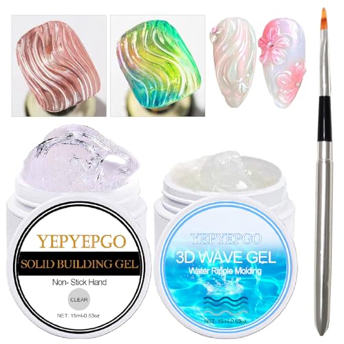 3D Sculpting Gel for Nail Art, 2Pcs Non-Sticky Hand Solid Sculpture Builder Gel and Hard 3D Molding Gels with Pro Brush U V Soak Off Salon Quality DIY at Home, Clear, 30g