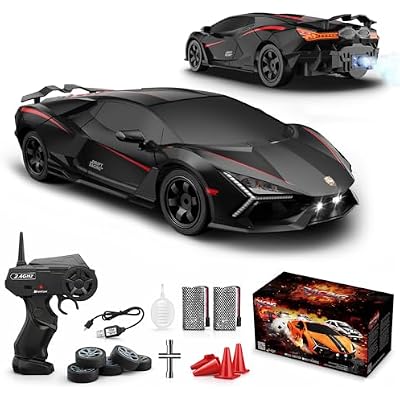 RC Drift Car, 1:16 Remote Control Car 2.4Ghz High Speed RC Cars 4WD Racing Sport Toy Cars with LED Lights, Spray, Drifting Tires, 2 Batteries for Kids Boys Girls Adults Birthday Christmas