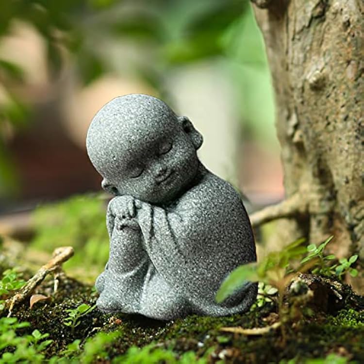 Dimleen 36Pcs Tiny Cute Baby Buddha Statue Monks Figurine Sandstone Smiling Sculptures Home Feng Shui Decor Creative Crafts Dolls Ornaments Delicate Buda Zen Little Bonsai Gifts 2.3IN Meditation