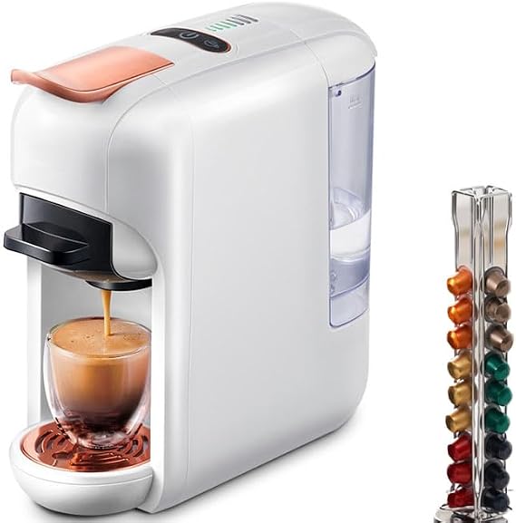 5 In 1 Capsule Coffee Machine, Hot Cold Brew Multi Capsule Coffee Maker, 92° Constant Temperature Extraction,19Bar High Pressure, For Home Office Use White