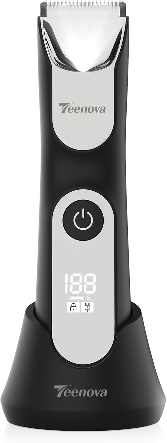 Manscape Body Hair Trimmer for Men, No Nick Pubic Bikini Trimmer for Women, 3 in 1 Versatile Groin Shaver with Nose Hair Trimmer, Cordless Dock Charging, LED Display, Wet/Dry Grommer (Silver)