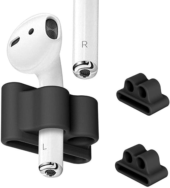 Airpods Watch Band Holder, Shock Resistant Silicone Holder, Portable Anti-Lost Airpods Accessory, Compatible for Apple Airpods 1/2/3/4 (Black + Black)2 Pack