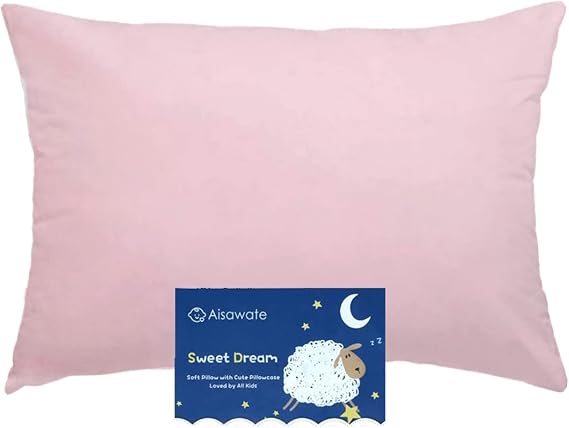 Toddler Pillow with Pillowcase - 13X18 Soft Organic Cotton Travel Pillows for Sleeping - Machine Washable - Toddlers, Kids, Child - Perfect for Toddler Cot, Bed Set（Pink）