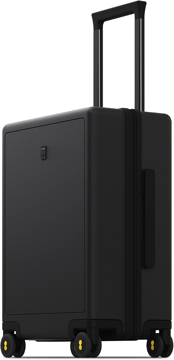 LEVEL8 Carry on Suitcase 18-Inch, Cabin Luggage with 4 Wheels, ABS+PC Hardshell Spinner Trolley Lightweight with Double TSA, Black
