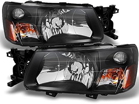 AKKON - For 2003-2004 Subaru Forester SG Front Left/Right Headlights | Black Housing Clear Lens Driver And Passenger Side Direct Replacement Head Lamps