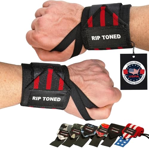 Rip Toned Wrist Wraps for Weightlifting USPA & USAPL Approved 18 Wrist Straps for Powerlifting Adjustable, Durable Gym Wraps with Thumb Loop Maximum Support for Men & Women