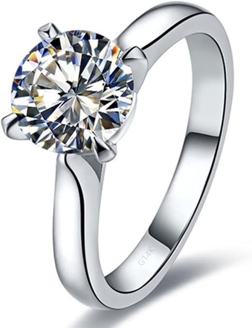 Classic Brand 4 Prongs Test Positive Solid White Gold 14K Moissanite Diamond Solitaire Engagement Ring GRA Certificate
