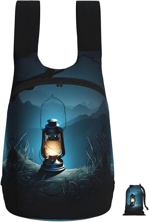 Fireflies And Lantern Print Lightweight Packable Backpack Foldable Storage Bag For Travel Gym Commute
