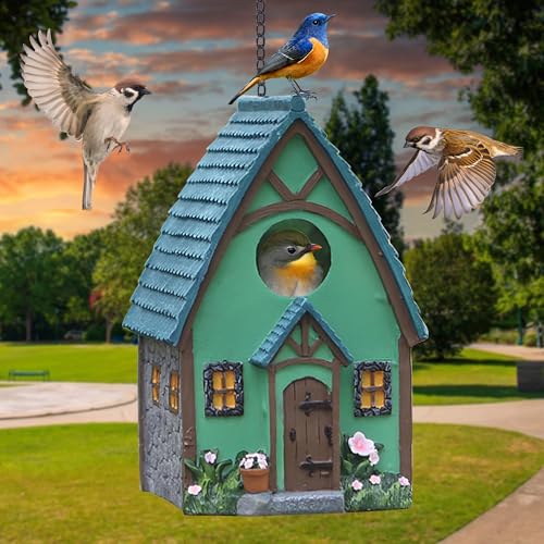 Bird House for Outside, Resting Place for Birds, Hanging Natural Bird Nest, Bluebird House Handcrafted Hut - Green