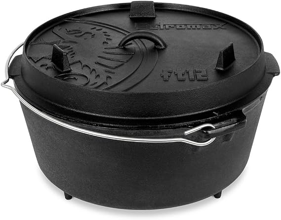 Petromax Cast Iron Dutch Oven for Cooking or Baking Outdoors Over a Campfire or in the Home Kitchen, Pre-Seasoned Cookware Conducts Heat Evenly, 3 Legs, 11.4 Quart