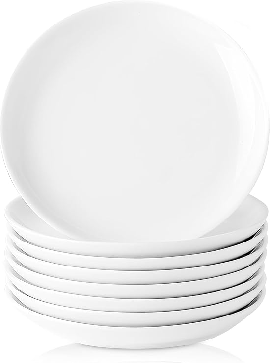 UIBFCWN Ceramic Dessert Plates Set of 8, 14cm Small White Plates for Tapas Appetizer Cake Bread Butter, Mini White Dinner Plate, Round Small Dinnerware Saucer Sets, Ivory