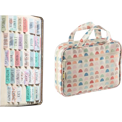 DiverseBee Uniform Bible Tabs and Blossom Bible Cover Bundle 2 Items, Decorative Scripture Tabs with Matching Bible Case, Durable Zippered Cover Fits Most Medium and Large Bibles