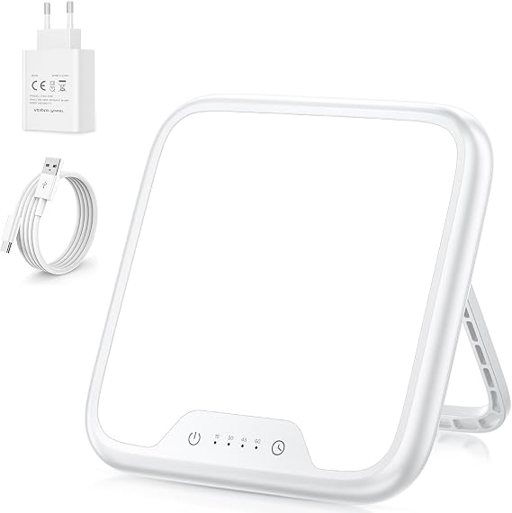 VTHW Daylight Lamp 10000 Lux Lamp with Memory Function 4 Timers UV-Free Sunlight Lamp with Touch Control Continuous Dimming Foldable Holder for Home/Office [Energy Class E] [Energy Class E]