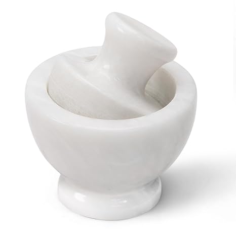 Marblous Krafts Marble Mortar and Pestle Set 3.5" White Herb & Spice Grinder for Kitchen Accessories - Spice Grinder Manual, Pestle and Mortar Bowl