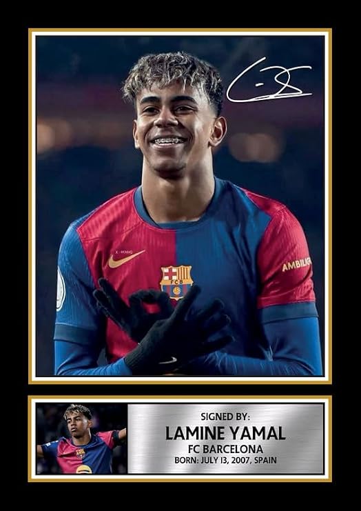 FoxyPrinting Lamine Yamal V2 Signed Autograph Poster Print – FC Barcelona Wonderkid – Football Gift for Fans & Collectors, A4 Poster Print (297x210mm)