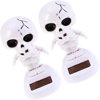 COHEALI Halloween Solar Doll Bobble Skeleton Shaking Head Dancing Figurines 2pcs Halloween Skull Dashboard Dancing Figure Solar Power Ghost Ornaments for Car Decor