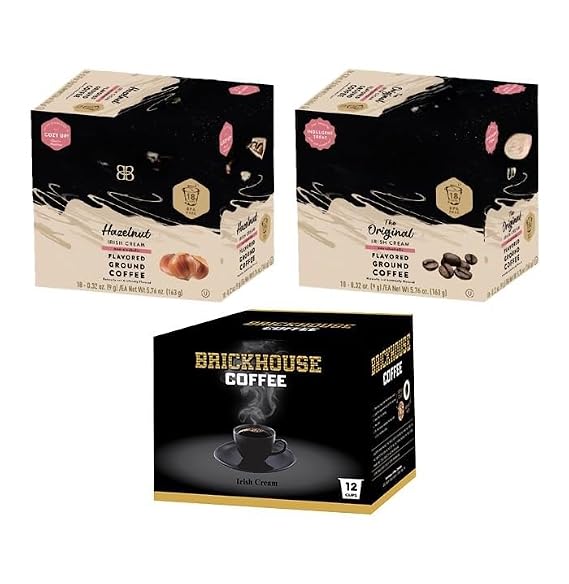 Irish Cream Single Serve Coffee Bundle with Brickhouse and Original irish cream and hazelnut, 48 Single Serve Cups