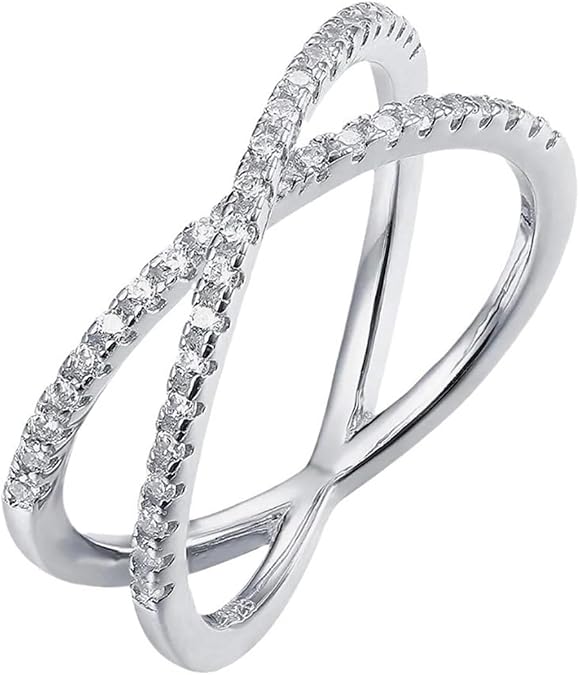 CCBFY 18K White Gold Plated X Ring Simulated Diamond CZ Criss Cross Ring for Women Statement Promise Ring