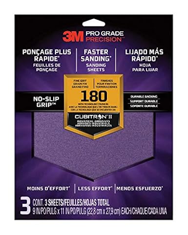 3m 26180tri-3 9" X 11" Pro Grade Precision 180 Grit Faster Sanding Sanding Sheets 3 Count