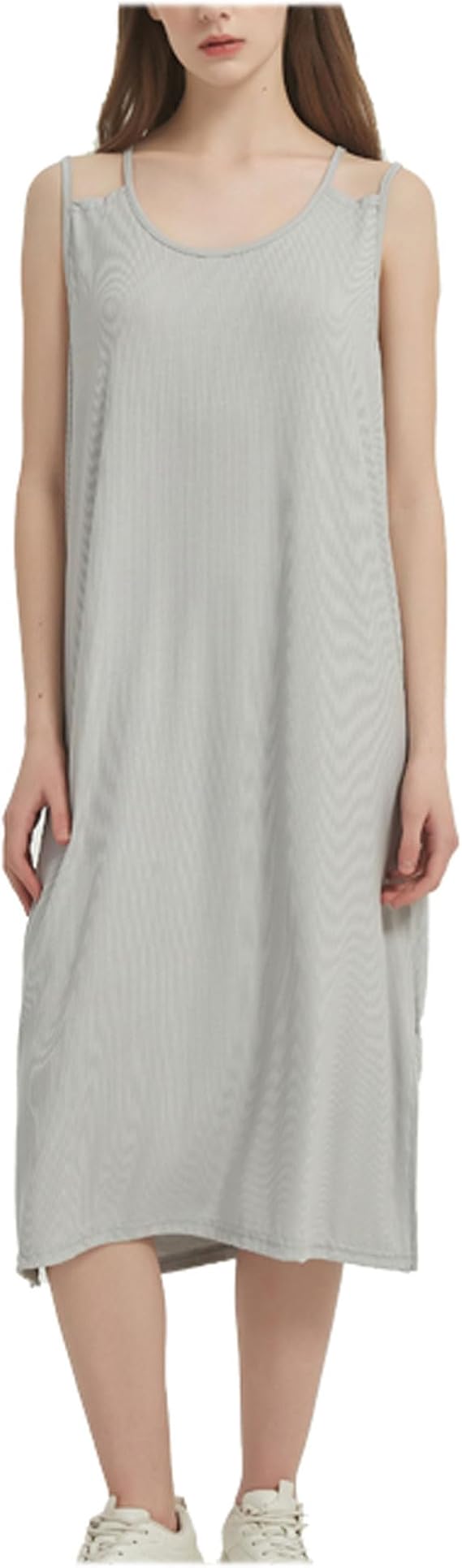 Bestgift Sleeveless Halter Dress Summer Slim Thin mid-Length Undershirt Large Size