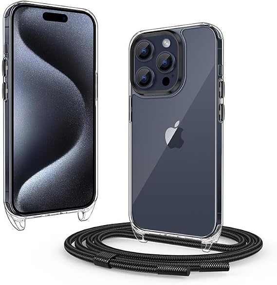 Mkeke Lanyard Case for iPhone 14 for iPhone 13 Black Shockproof Lanyard Cases