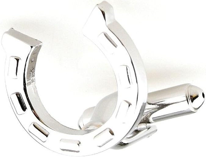 MRCUFF Horseshoe Horse Race Racing Pair Cufflinks in a Presentation Gift Box & Polishing Cloth
