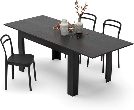 Mobili Fiver, Easy, Extendable Dining Table, 55.1(86.6) x35.4 in, Ashwood Black, for 6-8 People, Expandable Dining Table for Kitchen, Italian Furniture
