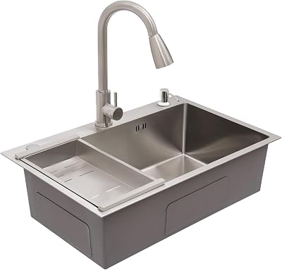 Stainless Steel Kitchen Sink with Pull-Out Faucet, 26.77  17.72  7.87in Undermount Single Bowl, Drop In Workstation Sink, Complete Drainage Kit, Large Rectangular Design for Modern Home Silver