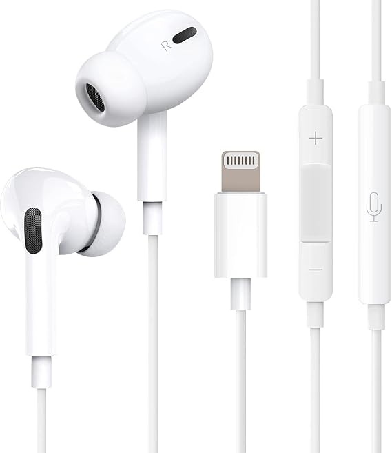 iPhone Earphones Wired2025 New Version Apple MFi CertifiedOriginal iPhone Earphones Lightning Connection Stereo Earphones with Microphone, Call Support, Remote Control, Volume Adjustment, HIFI Heavy