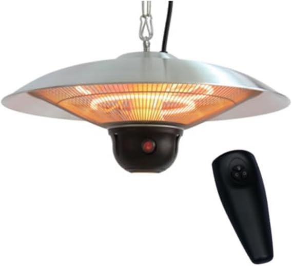 EnerG+ Infrared Electric Outdoor Heater - Hanging with LED & Remote, Silver, Model: HEA-21522 Silver